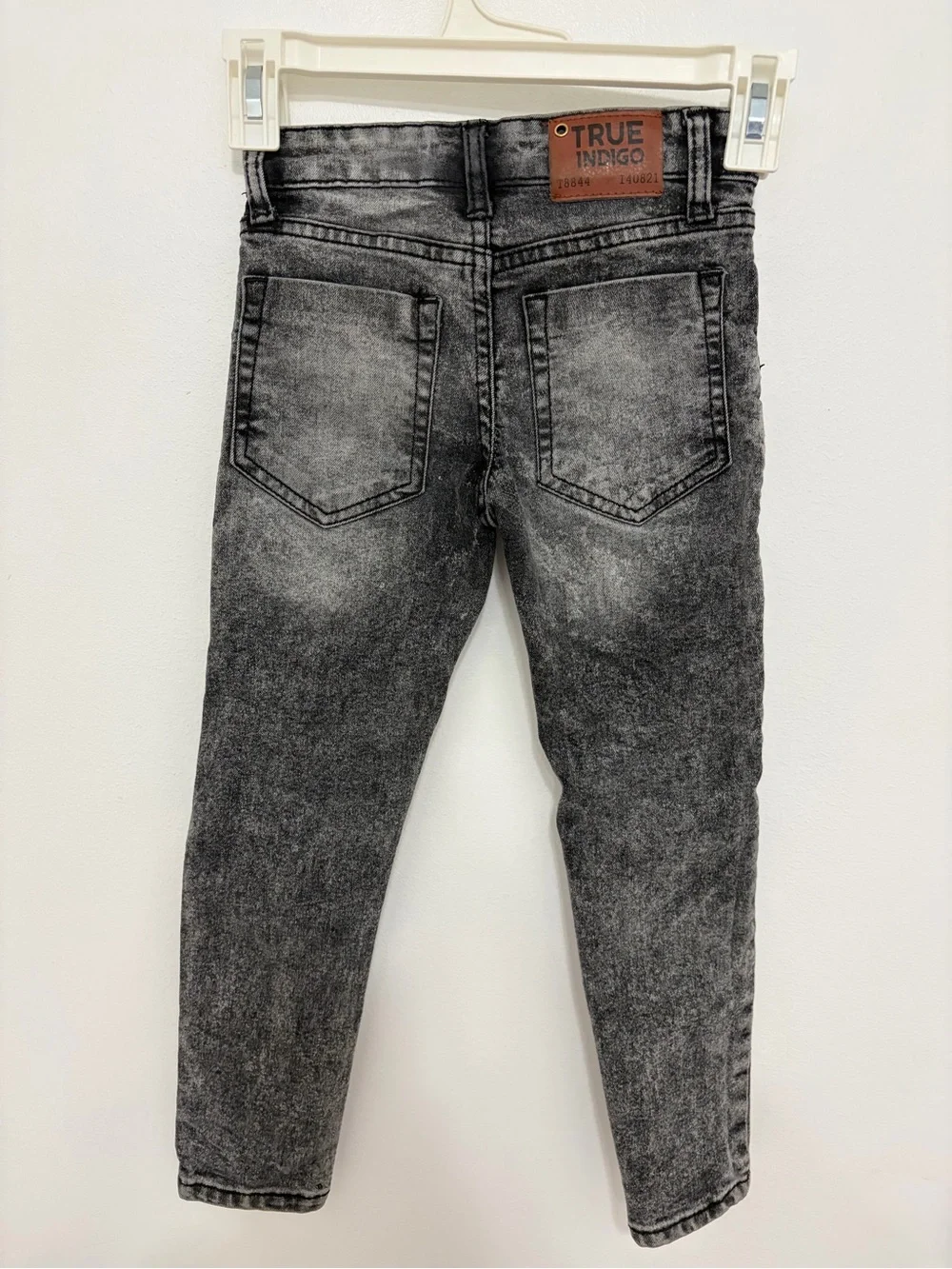 Indigo Skinny Jeans in Washed Black with Black Flame Patches